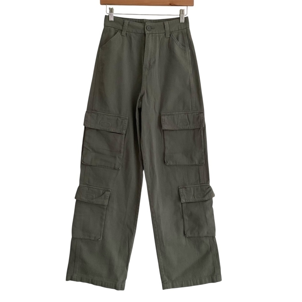 H&M Women’s Y2K Cargo Wide Leg Pants Sz 0 Green Streetwear Baggy Skater Comfy